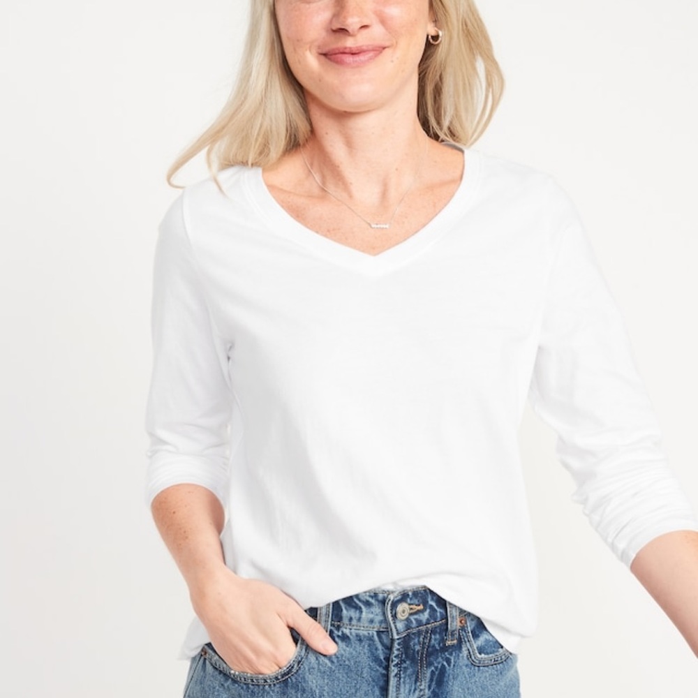 FOR JAYNA! 2 OF: OLD NAVY COTTON XXL TALL XLT LONG V-NECK V T-SHIRT WHITE…